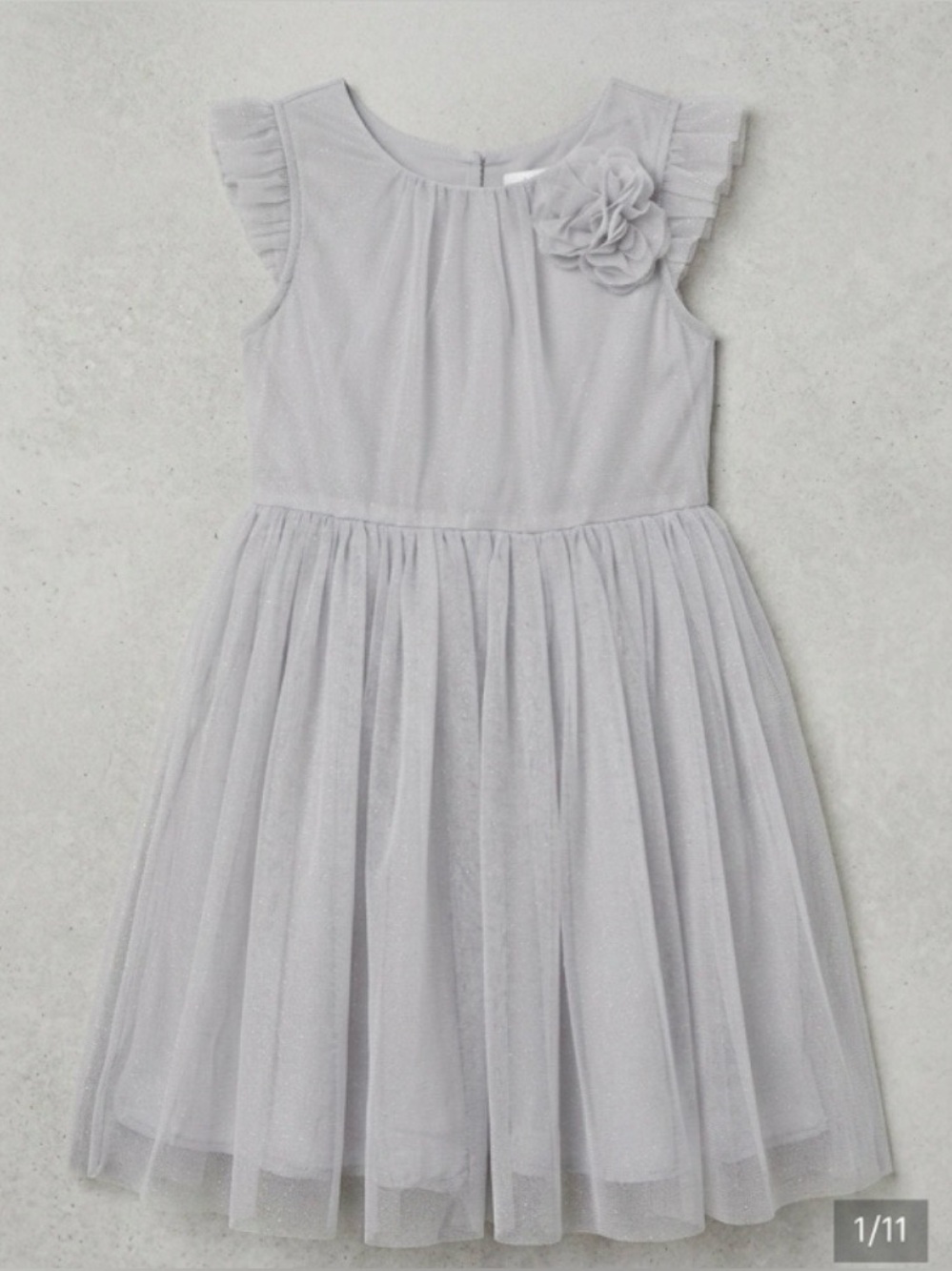 H&M Girls Light Grey Shimmer Tulle Dress with Flower Accent Size 6/7